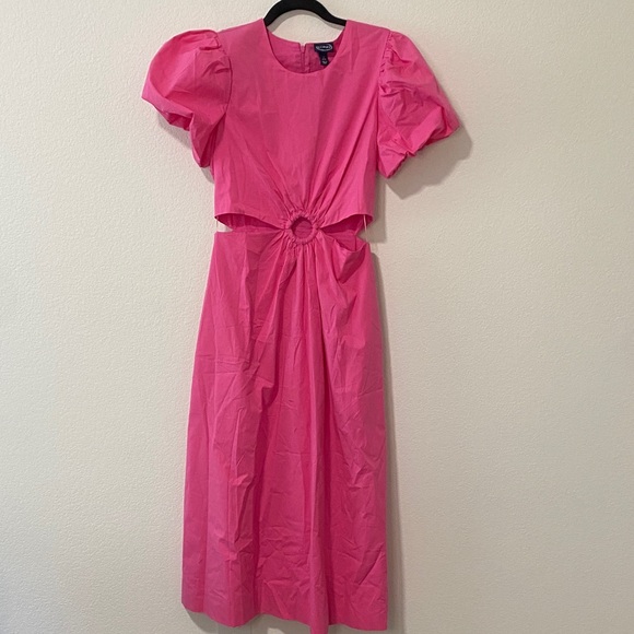 Scoop Dresses & Skirts - Sexy Pink Puff Sleeve Cut Out Dress with Pockets Wedding Guest Garden Party